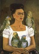 Frida Kahlo I and parrot painting